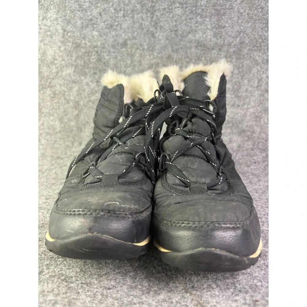Sorel Whitney Short Lace Boots Womens 6 Black Waterproof Faux Fur‎ NL2776-010